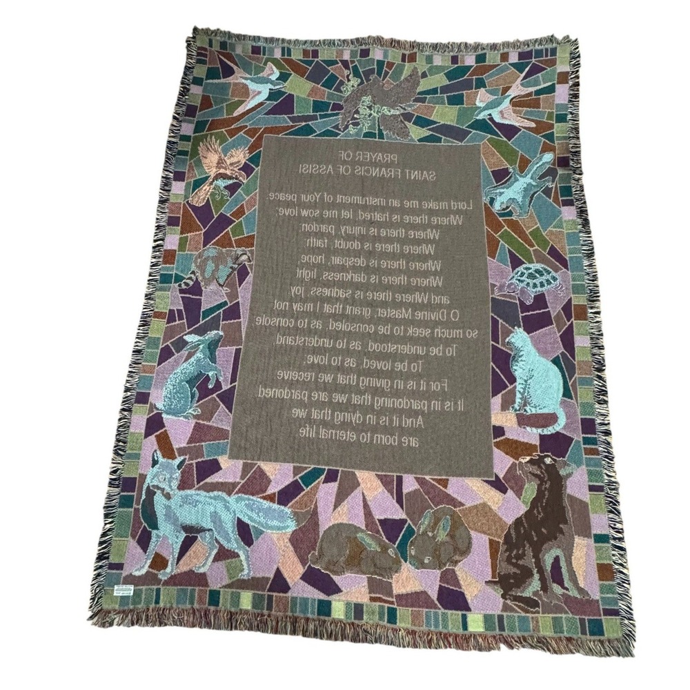 Prayer of Saint Francis Woven Throw‎ Blanket Animals Dove Tapestry Pure Weavers - Picture 2 of 12